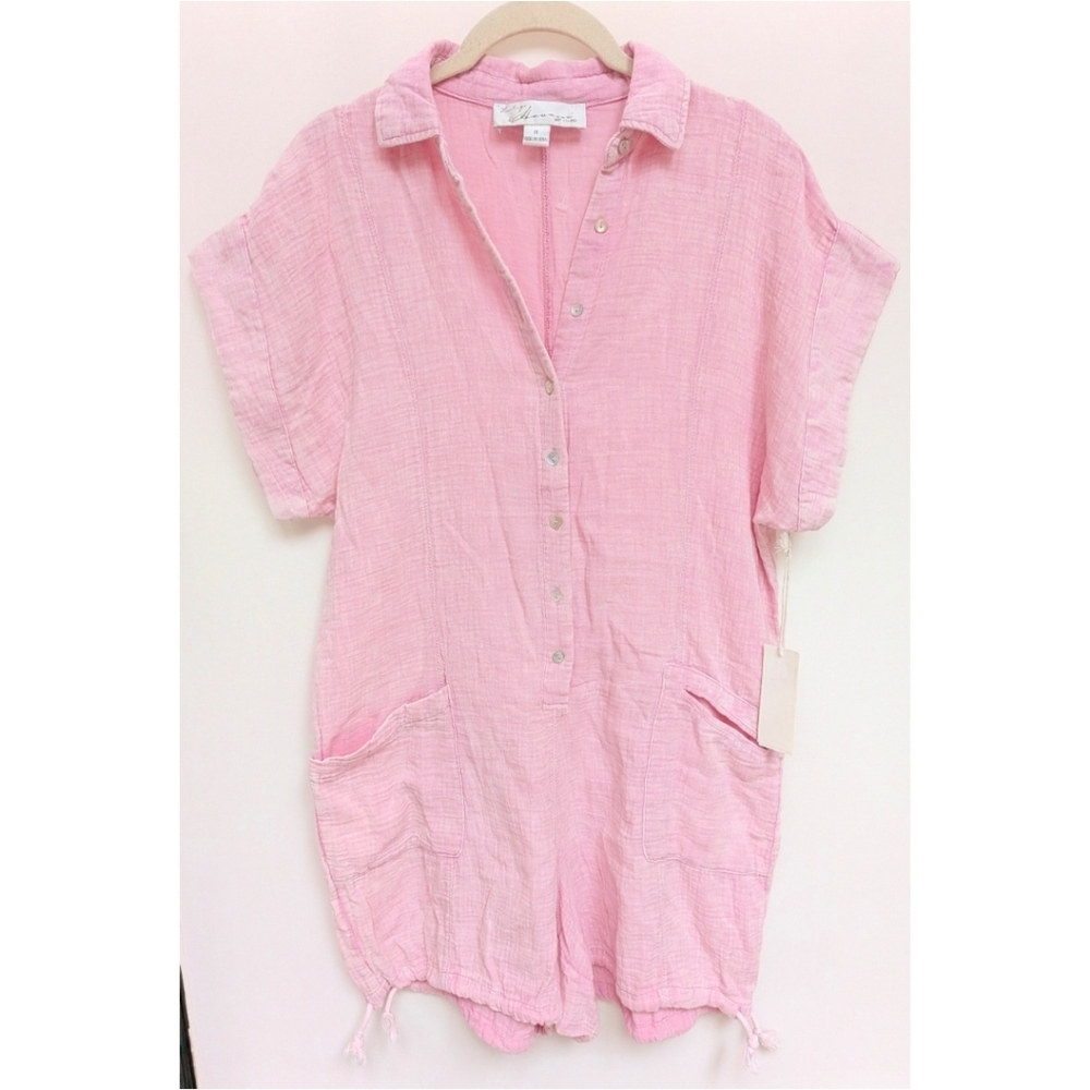 NWT Vintage Havana Pink Gauzey 100% Cotton Short Sleeve Romper Size Medium